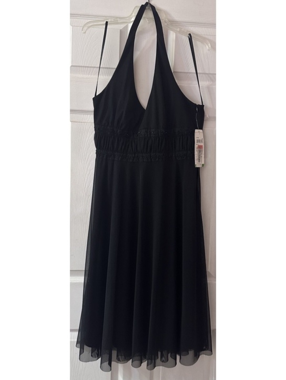 Julian Taylor Women’s Size 8 Black Halter Dress Beaded Mesh Cocktail Party NWT
